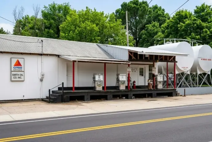 An old-fashioned Smith Oil Co. Inc. station with Citgo branding and large fuel storage tanks.
